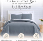 Southshore Fine Living, Inc. Twin Quilt Set, Quilted Blue Bedspread Twin/XL Quilt with Matching Pillow Sham, Soft Microfiber, Lightweight Coverlet Set, Easy Care, Machine Washable, Slate Blue