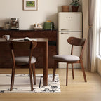 100% Solid Oak Dining Chairs, Mid Century Modern Dining Chair with Curved Backrest, Fabric Upholstered Dining Chairs for Kitchen, Study, Living Room (4, Walnut Wood-Gray Cushion)