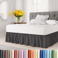 Wrap Around Dust Ruffle Bed Skirt - Dark Grey - for Queen Size Beds with 21 Inch Drop - Elastic Strap - Adjustable Pleated Bedskirt with Brushed Fabric and Wrinkle Free - for Women, Men, Kids & Teens