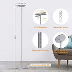 Floor Lamp,Bright 36W 3500LM Standing Lamp with Remote, 2700K Soft White to 6500K Cool White Adjustable,Touch Control Dimmable Torchiere Tall Light for Living Room,Bedroom,Office,Sofa(Gray)