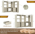 Aheaplus Closet System with 6 Drawers, 4 Hanging Rods & Corner Tower, Corner Closet System with Hanging,92.6" L-Shaped Walk-In Wardrobe Organizer, 2000+ lbs Capacity, Set of 3, White Oak