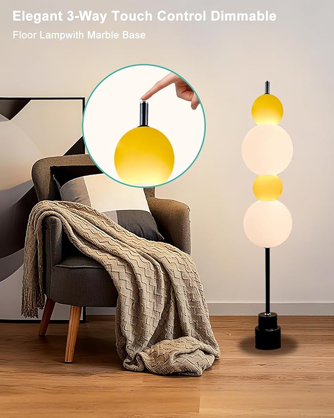 Lightdot Yellow Globe Floor Lamp with 3 Color Temperatures LED Bulbs Included,Dimmable Floor Lamps with Touch Switch,Unique Modern Standing Tall Lamp for Bedroom Living Room/Sofa Beside/Corner Decor