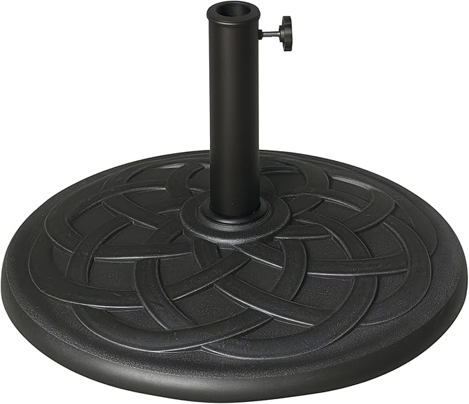 Outsunny 22" 42 lbs Round Resin Umbrella Base Stand Market Parasol Holder with Beautiful Decorative Pattern & Easy Setup, for Φ1.5, Φ1.89 Pole, for Lawn, Deck, Backyard, Garden, Bronze
