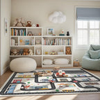 4x6ft Kids City Road Car Play Rug - Non-Slip Faux Wool Carpet with Interactive City Map Design, Educational Toy Vehicle Mat for Kids, Bedroom Playroom Nursery Gift.