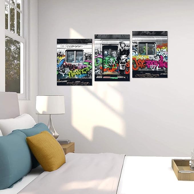 Novatique Banksy Wall Art Graffiti Canvas Wall Art Street Poster Cool Paintings Artwork Fun Graffiti Canvas Wall Painting Home Decor for Living Room Bedroom, 12”x 16”x 3Pcs
