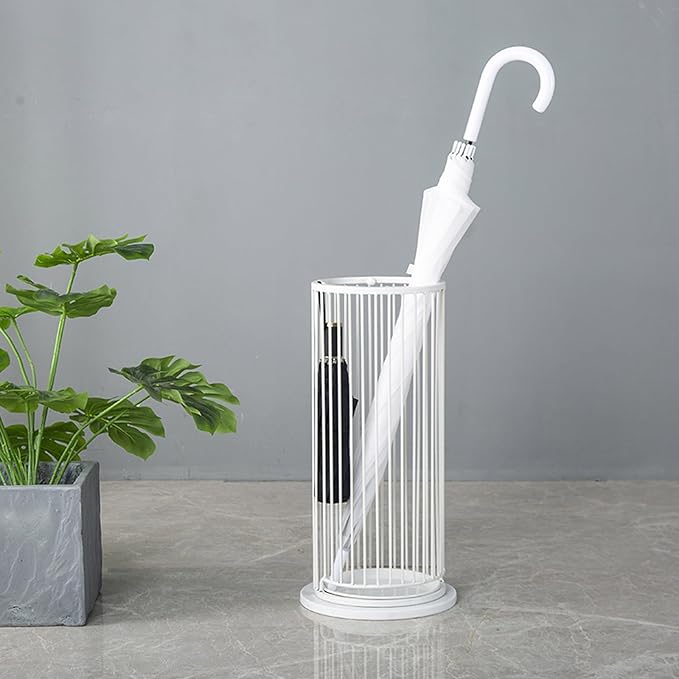 Large Capacity Umbrella Stand Rack Commercial,Large Capacity Metal Upright Umbrella Storage Cylinder,Metal Standing Umbrellas Holder(White)