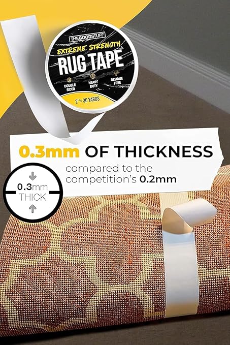 Heavy Duty Double Sided Rug Tape [2"x50yd] Rug Pad Gripper for Hardwood Floors, Vinyl, Area Rugs, Tiles, and Concrete, Two Sided Tape Heavy Duty Carpet Tape, Strong Double Sided Carpet Tape