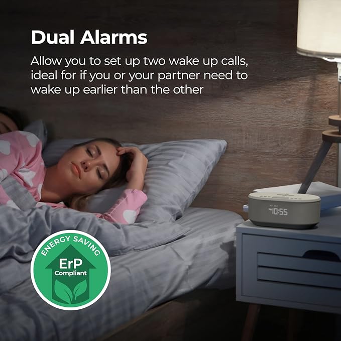 i box Dawn RadioFM , Bluetooth Wireless Speaker, Fast Charging, Clock Radio, LED Display, USB Charger, Dimmable Night Light, Alarm Clock Feature, Wireless Charger, Digital Clock, Dual Alarm (White)