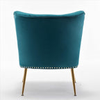Thia Armless Velvet Accent Chair for Living Room, Elegant Seat with Nailhead Trim, Gold Metal Legs and Comfortable Curved Back, 28" D x 25" W x 29.5" H, Bluish Green