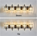 5-Light Black Bathroom Light Fixtures Over Mirror Modern Vanity Lights Crystal Wall Sconce Vintage Bathroom Lighting with Crystal Shade E26 Base for Bedroom, Living Room, Hallway