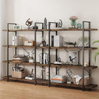 Bookshelf Set, Heavy Duty 4-Tier Industrial Bookcase, 47" Wide Wood Bookshelf for Home Office, 120lbs Shelf Capacity, Rustic Open Display with Horizontal Shelf for Living Room Bedroom