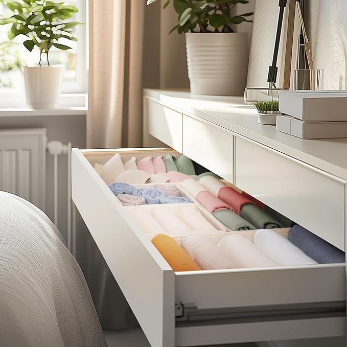 Criusia Drawer Organizer Clothes, 10 Pack Dresser Organizer for Baby Clothes, Underwear, Sock- Foldable Closet Organization and Storage Dividers Bins for Nursery, Bedroom (Beige)