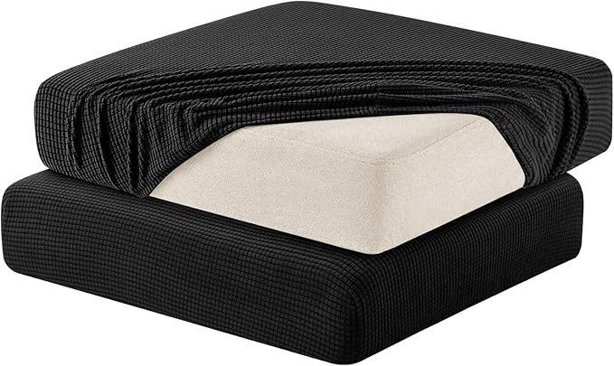 Hokway Stretch Couch Cushion Slipcovers Reversible Cushion Replacement Slipcovers Sofa Cushion Covers(Black, 2)
