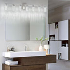 SineRise 7-Light Brushed Nickel Vanity With 3 Color Modes (3000K/4000K/6000K), Eye Protection LED Bathroom Fixture, Dimmable Modern Wall Light Over Mirror With Clear Glass Shade
