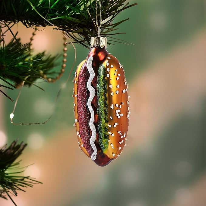Hanging Ornaments for Christmas Tree 2025 - Hot Dog 3D Glass Blown Tree Decorations, Mini Food Funny Snacks Small Christmas Decor for Xmas Tree Home Outdoor Centerpiece