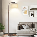 Upgraded Dimmable Floor Lamp, 1200 Lumens LED Bulb Included, Bronw Arc Floor Lamp with Linen Shade for Living Room, Bedroom, Reading Room, Nursery