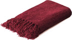 Burgundy Red Chenille Throw Blanket for Couch Bed，Soft Cozy Throw Blanket with Handmade Fringe, Decorative Blanket for Sofa Chair Living Room for Gift, (Burgundy Red)