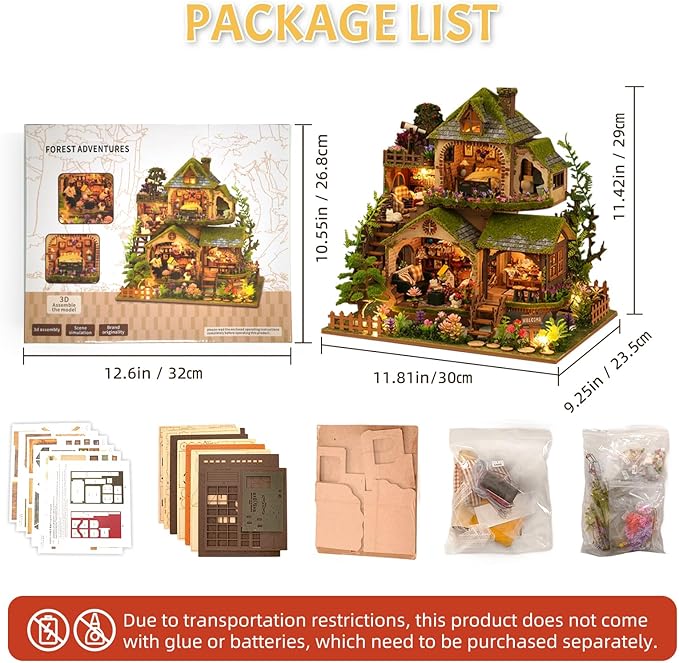 DIY Miniature House Kit with LED Lights, Forest Adventure Wooden Mini House Building Kit for Adults & Teens, Creative Crafts for Women, Friends & Hobbyists