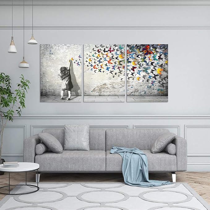 Novatique Graffiti Canvas Wall Art Banksy Wall Art Street Style Artwork Colorful Girl Butterfly Graffiti Decor Pop Pictures Painting for Living Room Office Wall Decor,20x28inchx3pcs