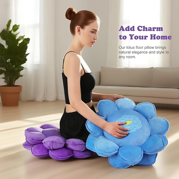 Lotus Flower Floor Pillows, Large Cushion Inspired by Lotus Flower Design, Decorative Seating for Living Room, Bedroom, and Lounge, Soft Washable Floor Cushion for Relaxation, and Family Activities