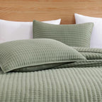 WRENSONGE Twin Size Quilt-3 Pieces Lightweight Bedspreads Sage Green Twin Quilt Bedding Set for All Seasons, Soft Summer Coverlet with 1 Pillow Shams Suitable for Bed, Couch, Quilt Blanket