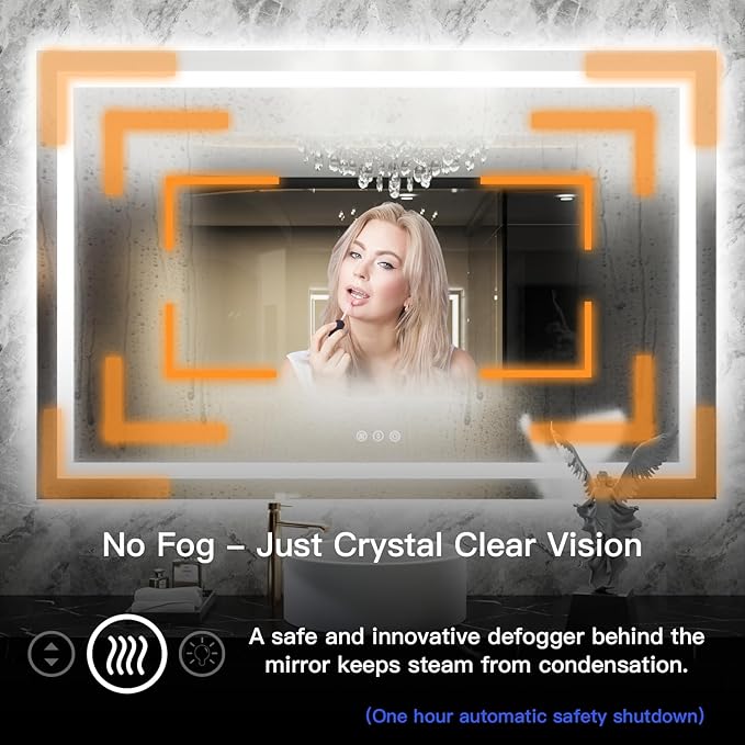 ISKM 72'' x 40'' LED Mirror for Bathroom Lighted Vanity Mirror for Wall Front Lights + Backlit LED Bathroom Mirror Anti-Fog Tempered Glass ETL Listed