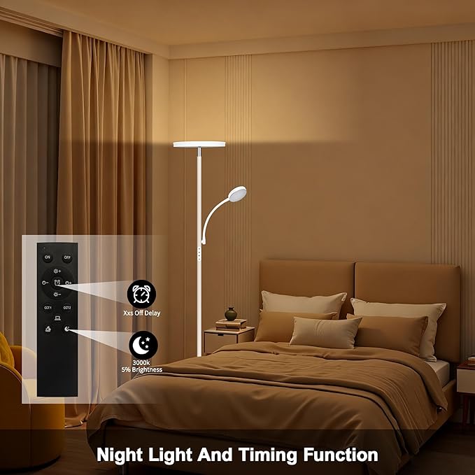 Floor Lamp,Upgraded 42W/4200LM Bright Floor Lamp,Torchiere Floor Lamps with Reading Light,Modern Dimmable Standing Lamp with Remote,Floor Lamps for Living Room,Bedroom,Office