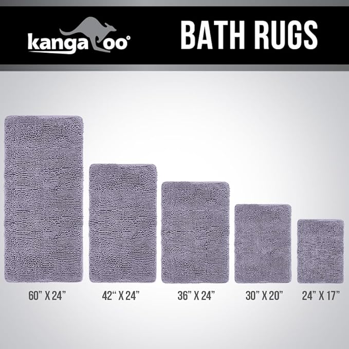 KANGAROO Bathroom Rugs, Chenille Soft Absorbent Bath Rug, Shaggy Shower Mat, Quick Dry Machine Wash Bathmat, Plush Carpet Mats for Tub, Bathtub and Room Home Decor Accessories, 24x17, Light Purple