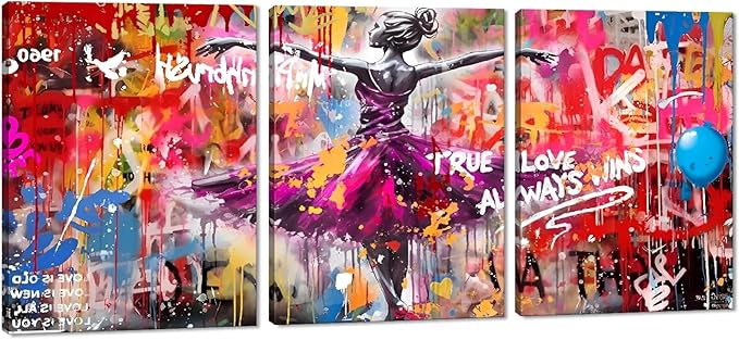 Novatique Graffiti Wall Art for Bedroom Banksy Street Wall Art Colorful Street Art Picture Print Pop Art Wall Decor for Living Room Bathroom,12" x 16" x 3Pcs