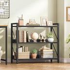 HOOBRO Bookshelf, 3-Tier Industrial Bookcase, Book Shelf Storage Organizer, Bookshelf with Metal Frame for Living Room, Bedroom, Home Office, Kitchen, Black BB718SJ01