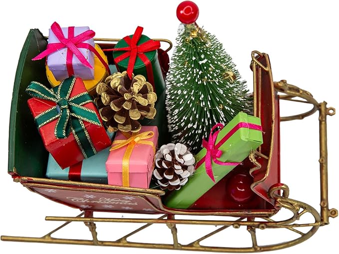 Berfutall-Red Santa Sleigh Christmas Decor for Table Top Holiday Home Decorations Decoration with Rustic Charm (G)