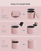 SONGMICS Mazie Collection - Round Storage Ottoman, Folding Footrest Stool with Removable Lid, Easy Assembly, Teddy Fleece Vanity Stool for Bedroom, Living Room, Entryway, Jelly Pink ULSF606R01