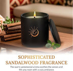 Sandalwood Soy Wax Candle 8.8oz — Matte Black Ceramic Jar, Cotton Wick — Long-Lasting 52-Hour Clean Burn — Aromatherapy Gift Candle for Men and Women, Bedroom and Living Room