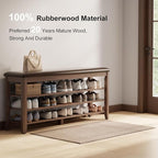 AQIMUELE Shoe Bench with Leather Cushion, 3 Tiers Shoe Storage Bench Height Adjustable, Walnut Wood Entryway Bench for Hallway, Mudroom