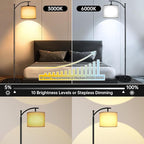 2025 LED Floor Lamps for Living Room, 12W 1200LM Modern Arc Floor Lamp with Remote & Adjustable Linen Lampshade, 12 Color Temperature Stepless Dimmable Tall Standing Lamp for Bedroom Office Reading
