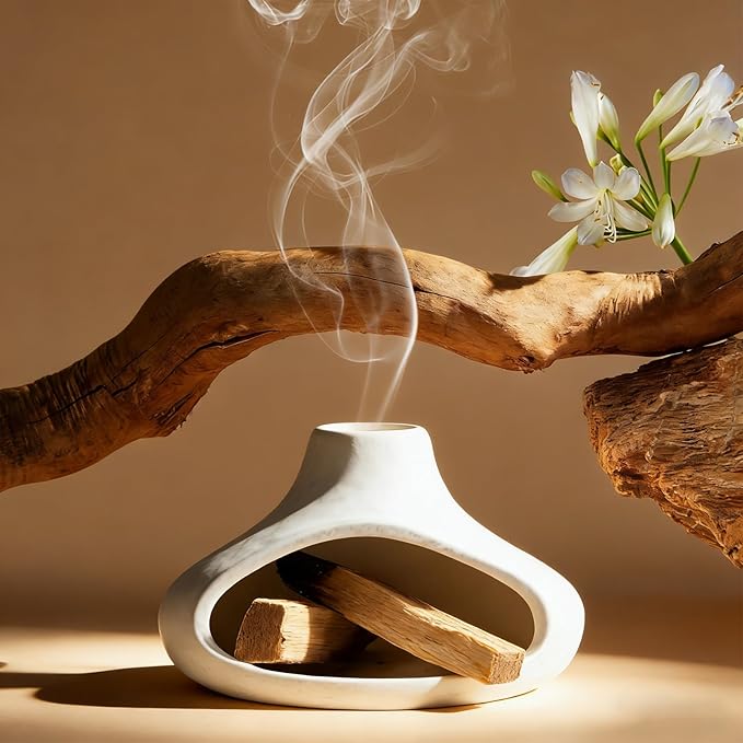 Palo Santo Holder, Incense Holder for Sage, Wood Sticks, Cones, Incense Burner Ceramic Mini Chimney for Meditation Yoga, Ash Catcher Room Home Decor(White)