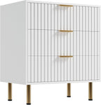 GarveeHome White 3 Drawer Dresser for Bedroom, Fluted Modern Nightstand with Deep Drawers, Chest of Drawers with Wide Top, Wooden Dresser Organizer, Side Table for Living Room, Hallway, Kids Room
