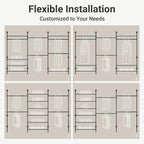 Timate F3 Plus Wall Mounted Clothes Rack Industrial Pipe Clothing Rack for Hanging Clothes, Heavy Duty Clothes Rack with Shelves, Expandable Garment Rack Wall Closet System, Black Pipe Closet Kit