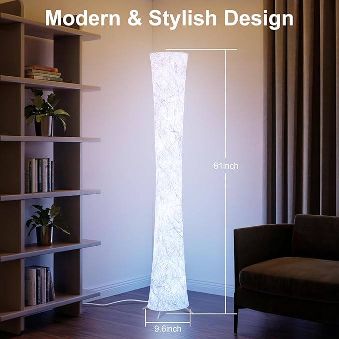 WORLD WIN LED Floor Lamp for Living Room, 61'' Modern Floor Lamp with 3 Color Temperature Light, APP & Remote Control, Timer Setting, Dimmable Standing Corner Lamps for Bedroom, Office