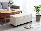 Storage Ottoman Bench for Bedroom & End of Bed Seating, Upholstered Tufted Linen Bench with Hidden Storage & Safety Hinge, 43 Inch, 350 lb Weight Capacity, Linen Beige