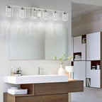 SineRise 6-Light Brushed Nickel Vanity Light with 3 Color Modes (3000K/4000K/6000K), Eye Protection LED Bathroom Light Fixture, Dimmable Modern Wall Light Over Mirror with Clear Glass Shade