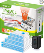 Combo 12 Pack Travel Vacuum Bags with Portable Electric Pump, Space Saver Vacuum Storage Bags for Clothing and Luggage, Travel Essentials