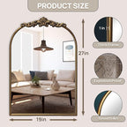 Ornate Baroque Vintage Gold Arched Wall Mirror 19"x27" – Antique Brass Vertical Decorative Mirror with Full Metal Frame, Ideal for Bedroom, Bathroom, Entryway, or Hallway