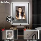 30x36 LED Bathroom Mirror with Lights - Black Framed, Front and Backlit Mirror, Anti-Fog Vanity Mirror with Lights,Stepless Dimmable LED Mirror, 3 Colors Smart(Horizontal/Vertical)