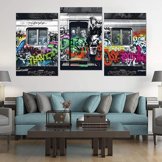 Novatique Banksy Canvas Wall Art Classic Street Wall Art Abstract Graffiti Pop Picture Art Decor Print Colorful Graffiti Poster Home Decor for Living Room Bedroom, 24”x 36”x 3Pcs