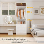 Dilando Closet System with Drawers, 2FT Wood Closet Organizer System 23.7" Walk-in Closet Corner Small Closets Storage System with Hanging Rods, White (2FT)