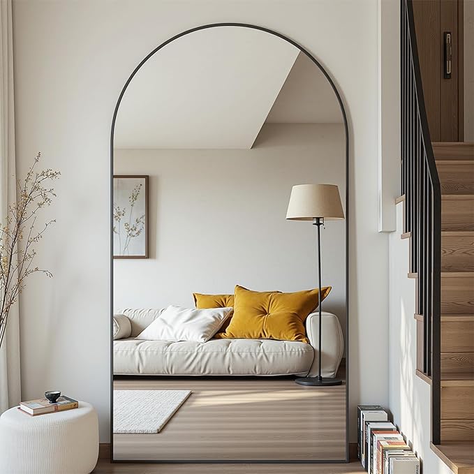 Suidia Arched Full Length Mirror, 76"x44" Floor Mirror Freestanding, Floor Standing Full Body Mirror with Stand for Bedroom, Hanging Leaning Mounted for Living Room Cloakroom, Black