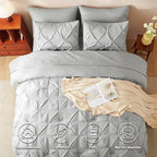 CozyLux Full Size Comforter Sets Light Grey, 7 Pieces Pintuck Bed in A Bag Gray Comforter Full Size, Pinch Pleat Bedding Sets with All Season Comforter, Sheets, Pillowcases & Shams