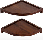 Demigo Floating Round Corner Shelves for Wall 2pcs, Acacia Wood Wall-Mounted Storage Shelves for Home Decor, Space Saving Displays for Living Room, Kitchen, Office, and Bedroom (Dark Brown)