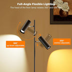 Spotlight Floor Lamp, Tall LED Standing Lamp with Remote/Touch Control, 2700K-6500K, 350°Rotating Head Standing Lamp, Reading Floor Lamp for Living Room, Bedroom, Office & Wall Art, Dual Head